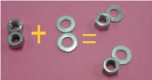 This reaction represents a hydrogen molecule and a chlorine molecule reacting to form a hydrogen chloride molecule. Using nuts and bolts students can animate their own reactions. Click to see an 80kb video.