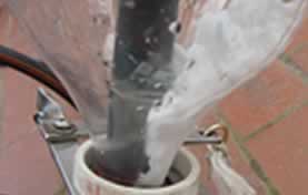 Dry ice is placed in the water rocket.