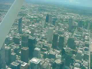 The view over Melbourne in a light aircraft.